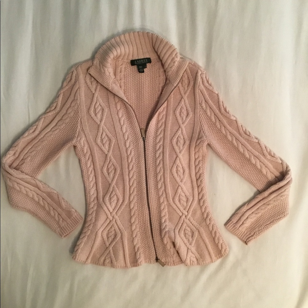 Pink zip sweater Lauren Ralph Lauren EUC small